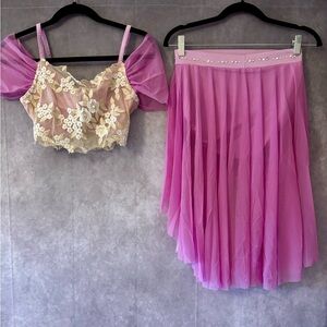 Charming Pink Floral Kids Dance Costume